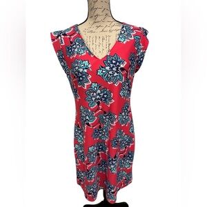 Aryeh Ladies Short Sleeve Pink Coral Blue Floral Summer Casual Dress Size Large